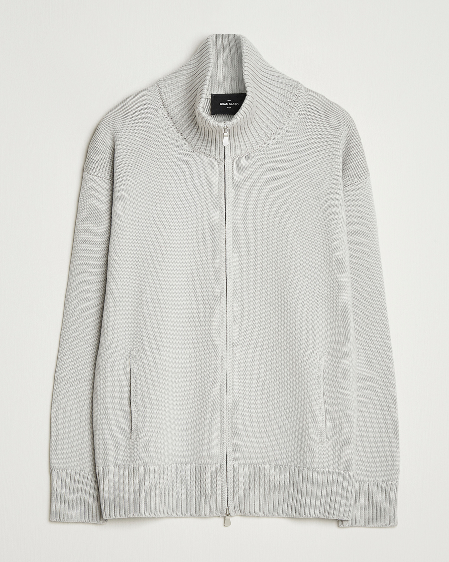 Men | Sweaters & Knitwear | Gran Sasso | Heavy Knitted Merino Full Zip Light Grey Melange