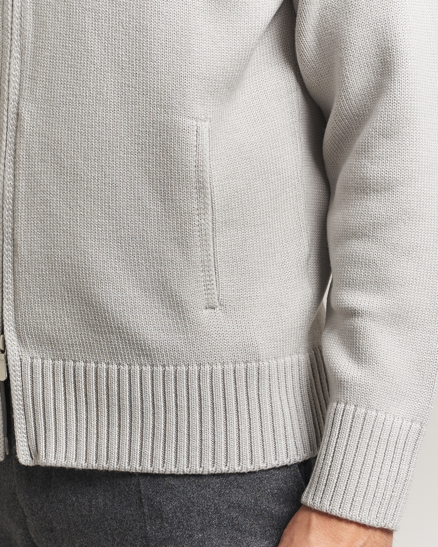 Men | Sweaters & Knitwear | Gran Sasso | Heavy Knitted Merino Full Zip Light Grey Melange
