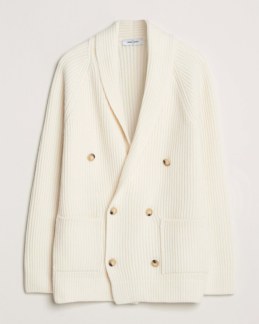 Men | Sweaters & Knitwear | Gran Sasso | Shawl Collar Heavy Knitted Wool Cardigan Cream