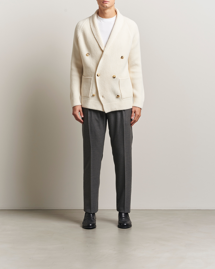 Men | Sweaters & Knitwear | Gran Sasso | Shawl Collar Heavy Knitted Wool Cardigan Cream