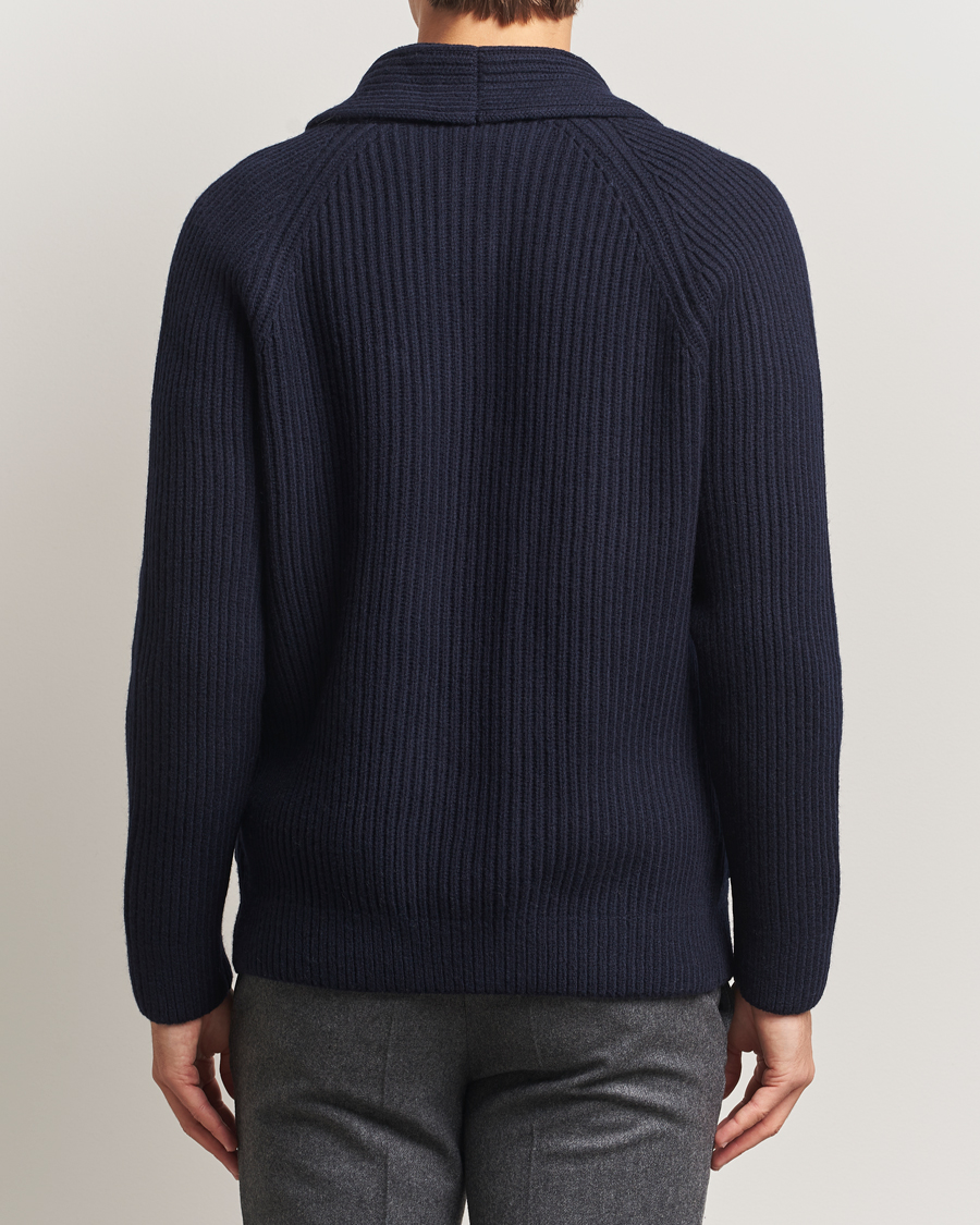 Men | Sweaters & Knitwear | Gran Sasso | Shawl Collar Heavy Knitted Wool Cardigan Navy