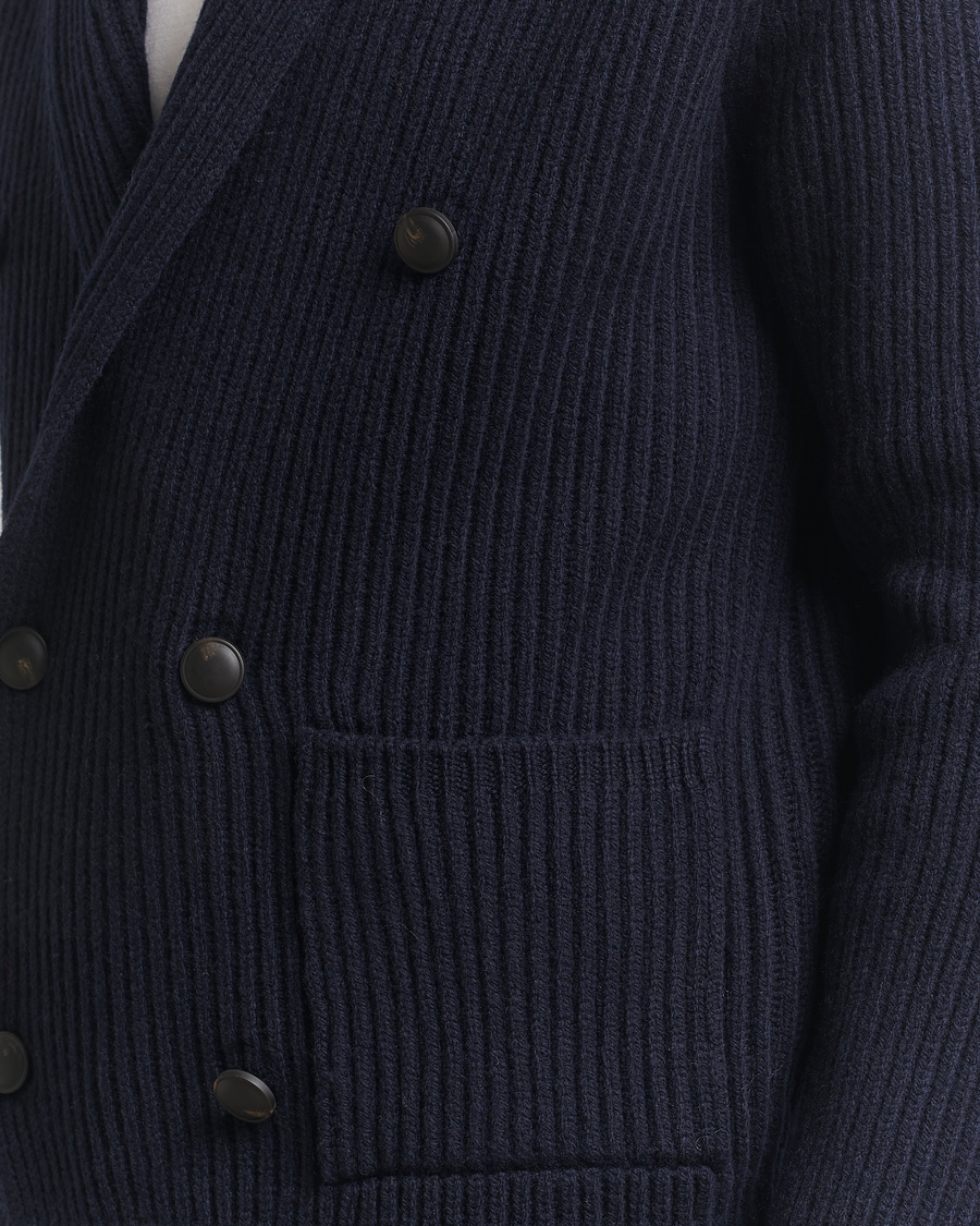 Men | Sweaters & Knitwear | Gran Sasso | Shawl Collar Heavy Knitted Wool Cardigan Navy
