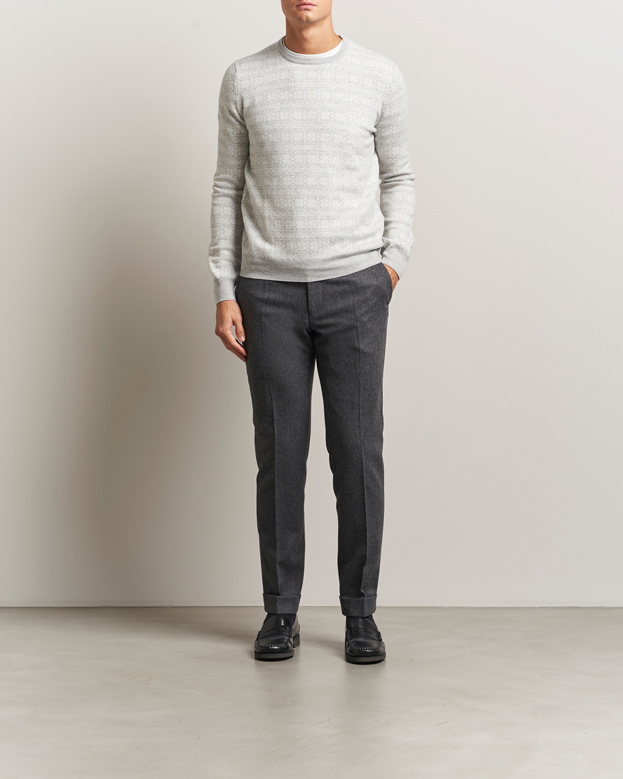 Men | Sweaters & Knitwear | Gran Sasso | Wool/Cashmere Fairisle Sweater Light Grey Melange