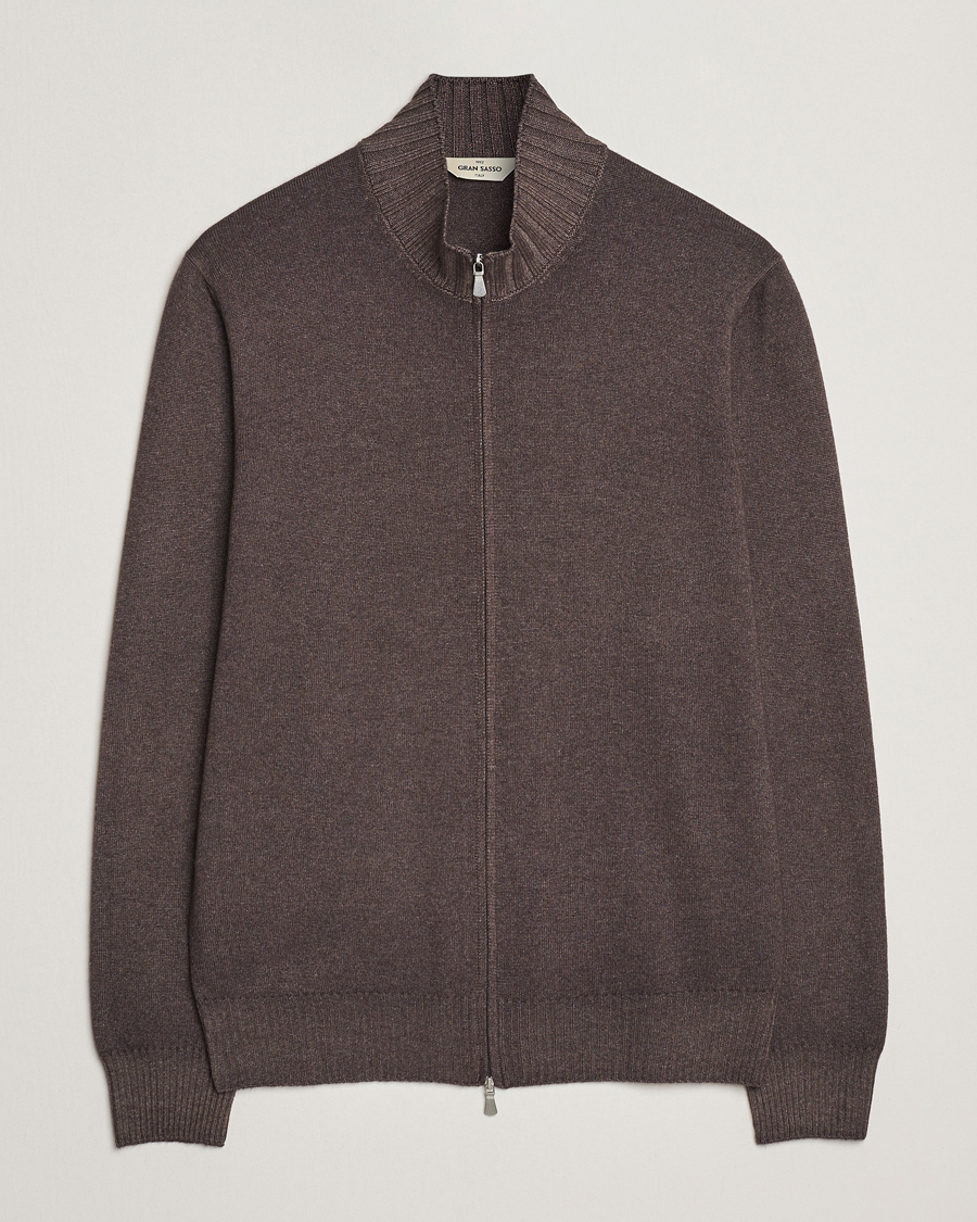 Men | Sweaters & Knitwear | Gran Sasso | Wool/Cashmere Washed Full Zip Brown Melange