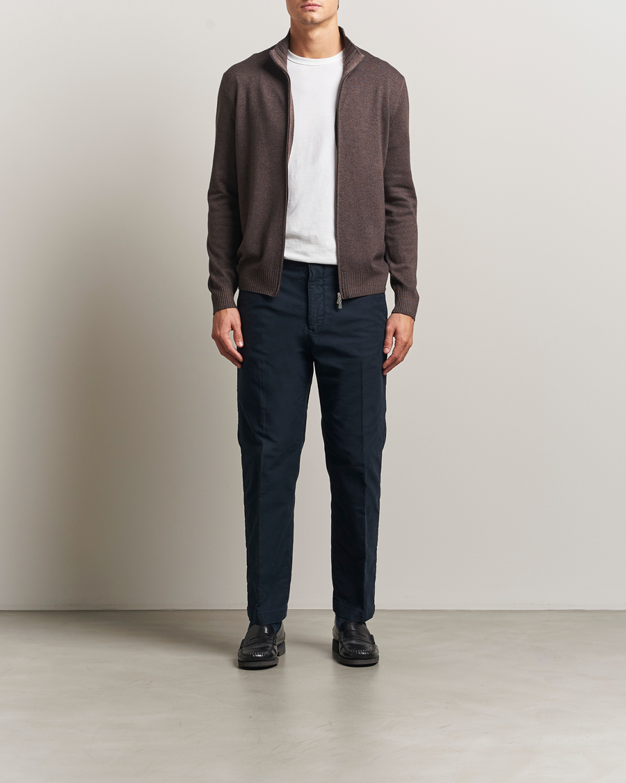 Men | Sweaters & Knitwear | Gran Sasso | Wool/Cashmere Washed Full Zip Brown Melange