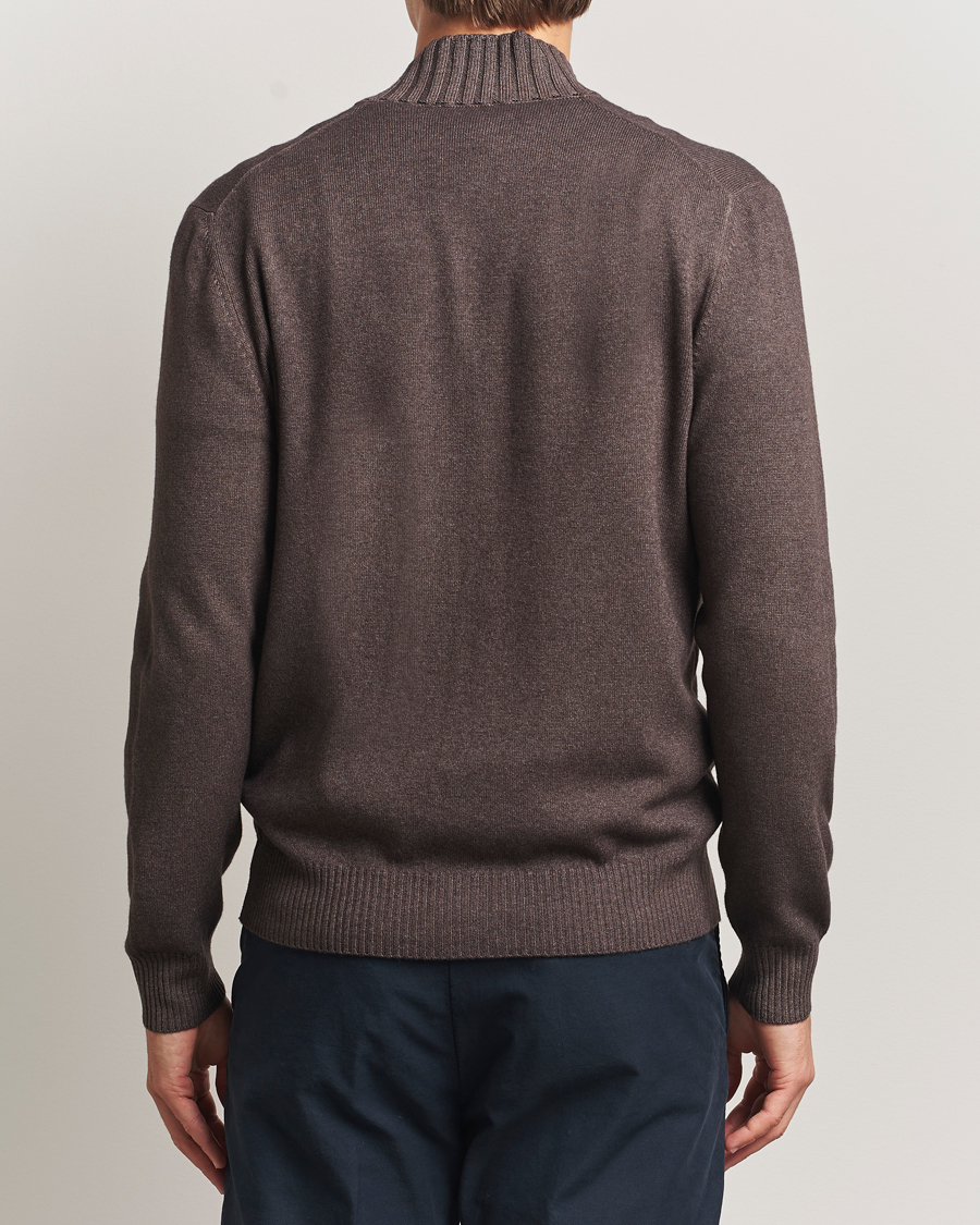 Men | Sweaters & Knitwear | Gran Sasso | Wool/Cashmere Washed Full Zip Brown Melange
