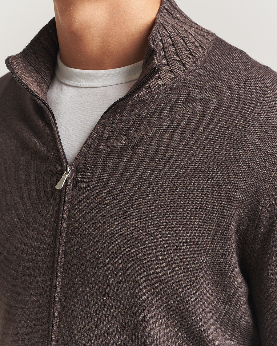 Men | Sweaters & Knitwear | Gran Sasso | Wool/Cashmere Washed Full Zip Brown Melange