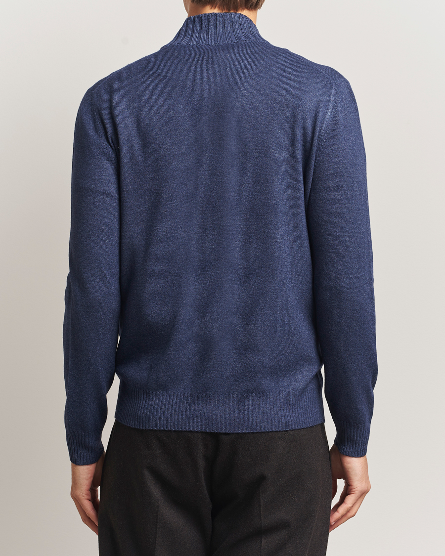 Men | Sweaters & Knitwear | Gran Sasso | Wool/Cashmere Washed Full Zip Navy Melange