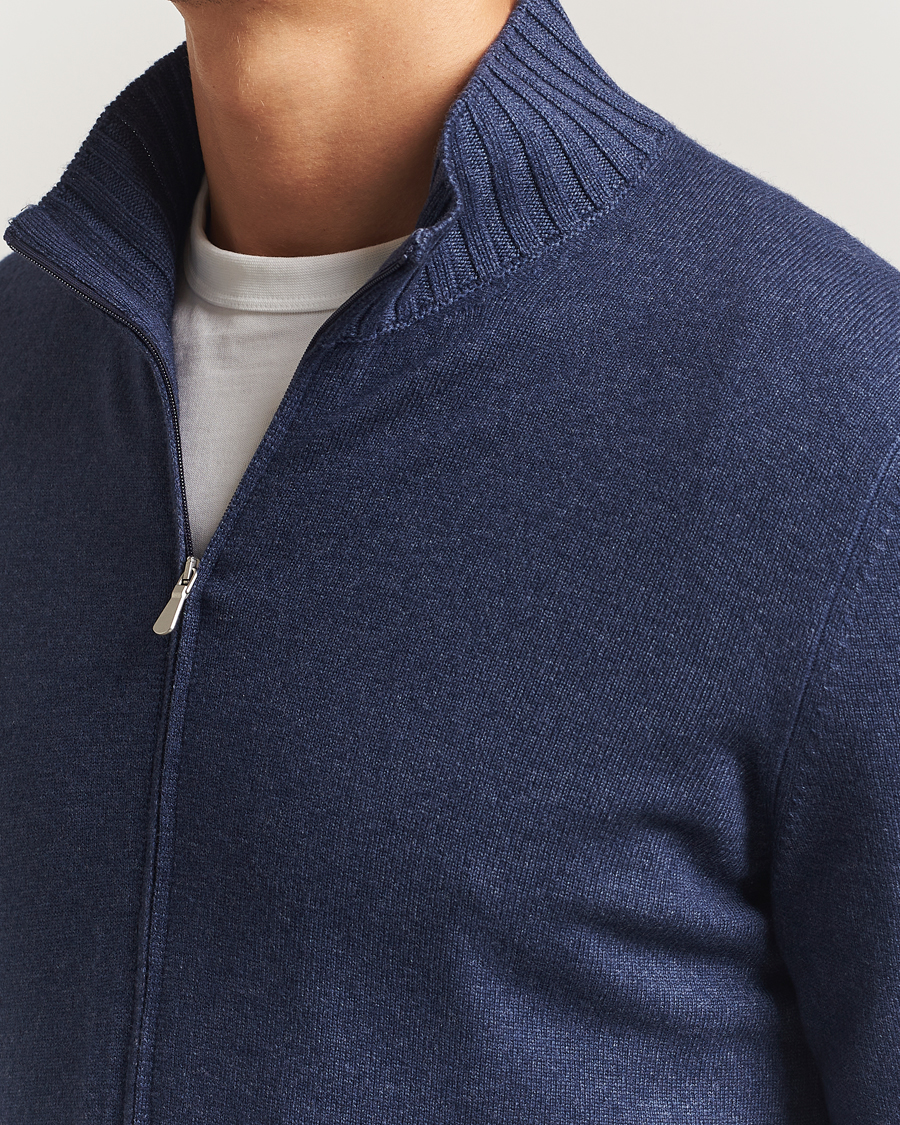 Men | Sweaters & Knitwear | Gran Sasso | Wool/Cashmere Washed Full Zip Navy Melange