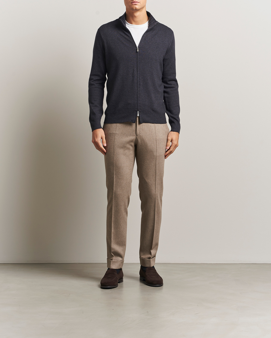 Men | Sweaters & Knitwear | Gran Sasso | Wool/Cashmere Washed Full Zip Asphalt