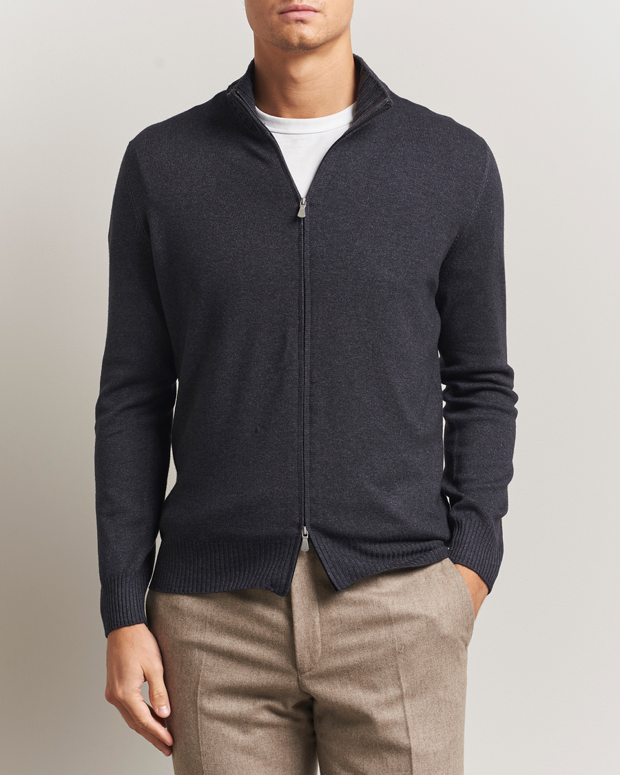 Men | Sweaters & Knitwear | Gran Sasso | Wool/Cashmere Washed Full Zip Asphalt