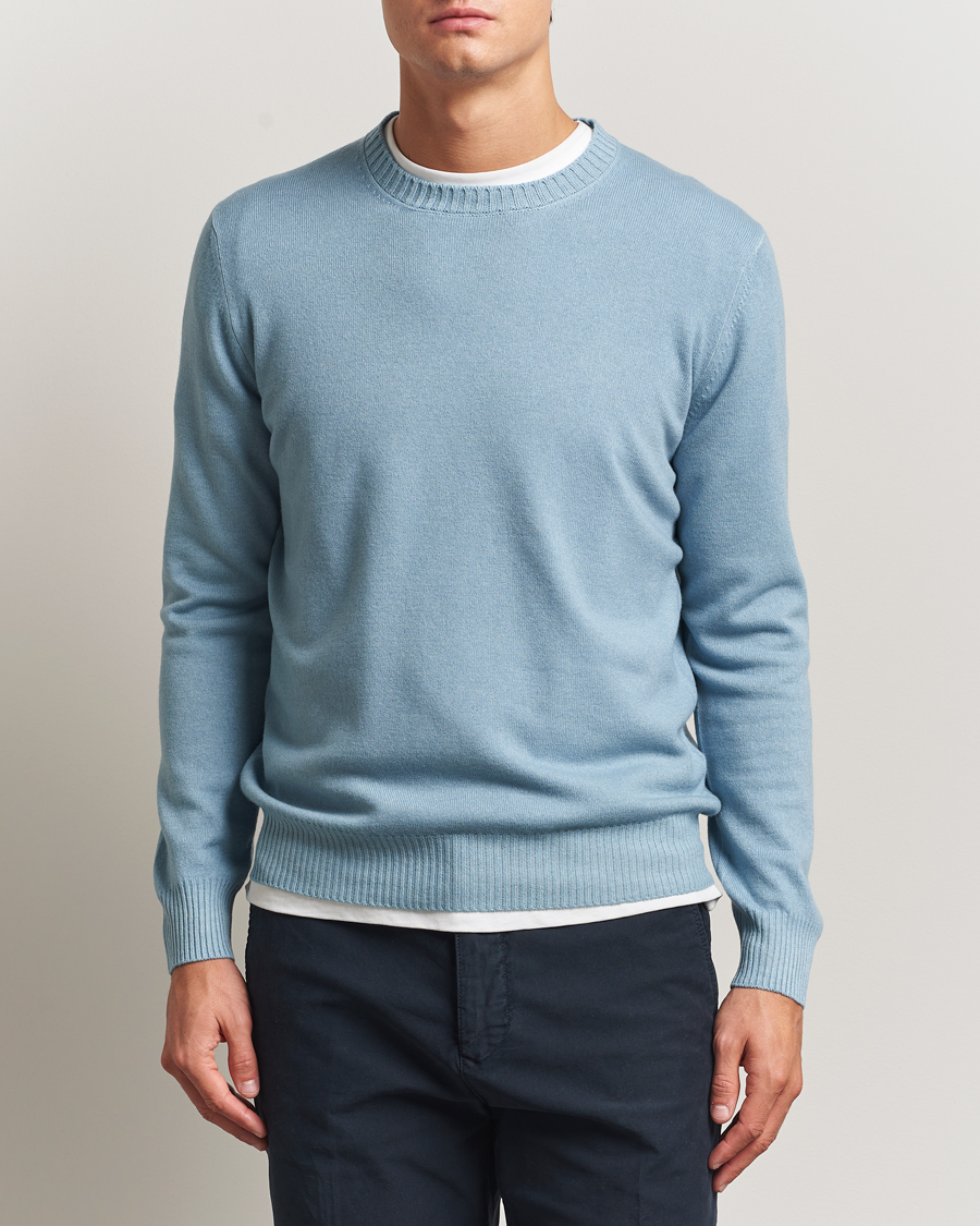 Men | Sweaters & Knitwear | Gran Sasso | Wool/Cashmere Washed Crew Neck Blue Melange