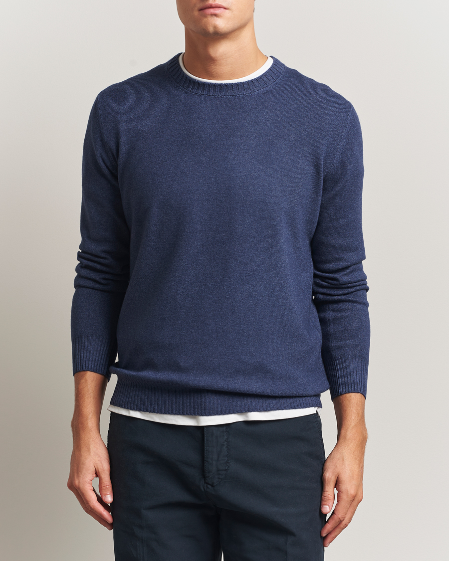 Men | Sweaters & Knitwear | Gran Sasso | Wool/Cashmere Washed Crew Neck Navy Melange