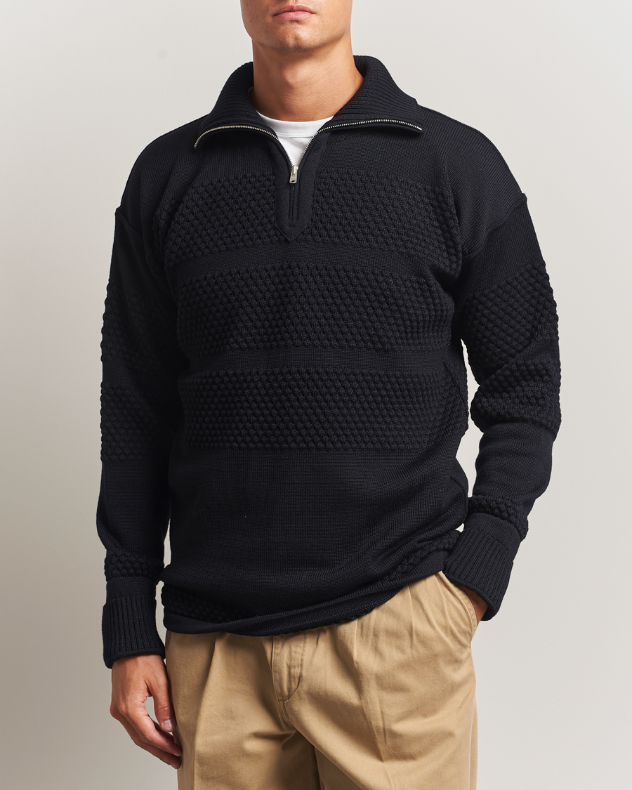 Men | Sweaters & Knitwear | S.N.S. Herning | Fisherman Wool Short Zip Navy