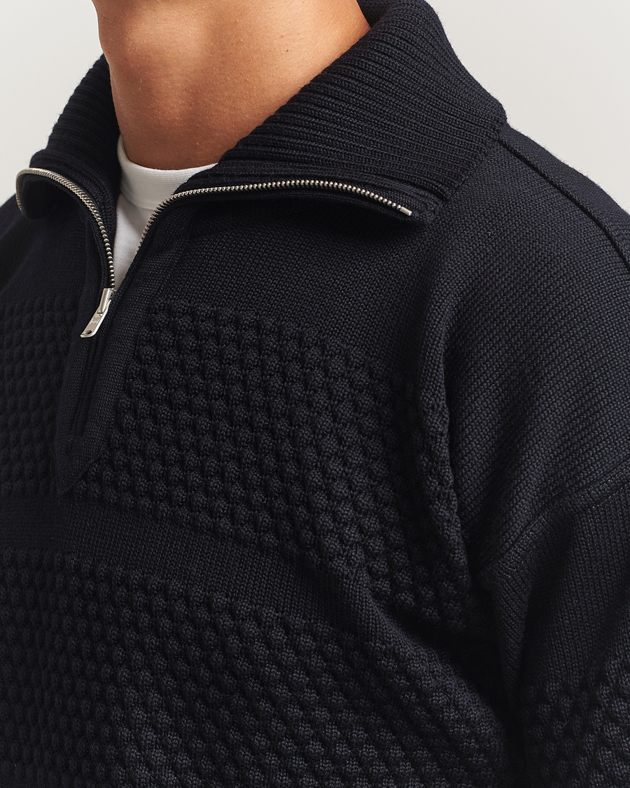 Men | Sweaters & Knitwear | S.N.S. Herning | Fisherman Short Zip Navy Blue