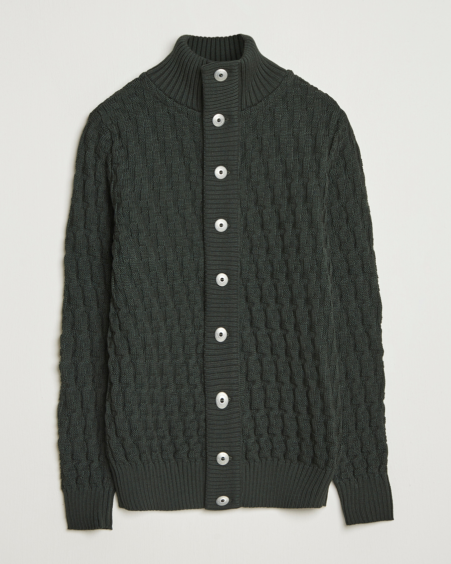 Men | Sweaters & Knitwear | S.N.S. Herning | Stark Wool Cable Cardigan Dark Forest Green