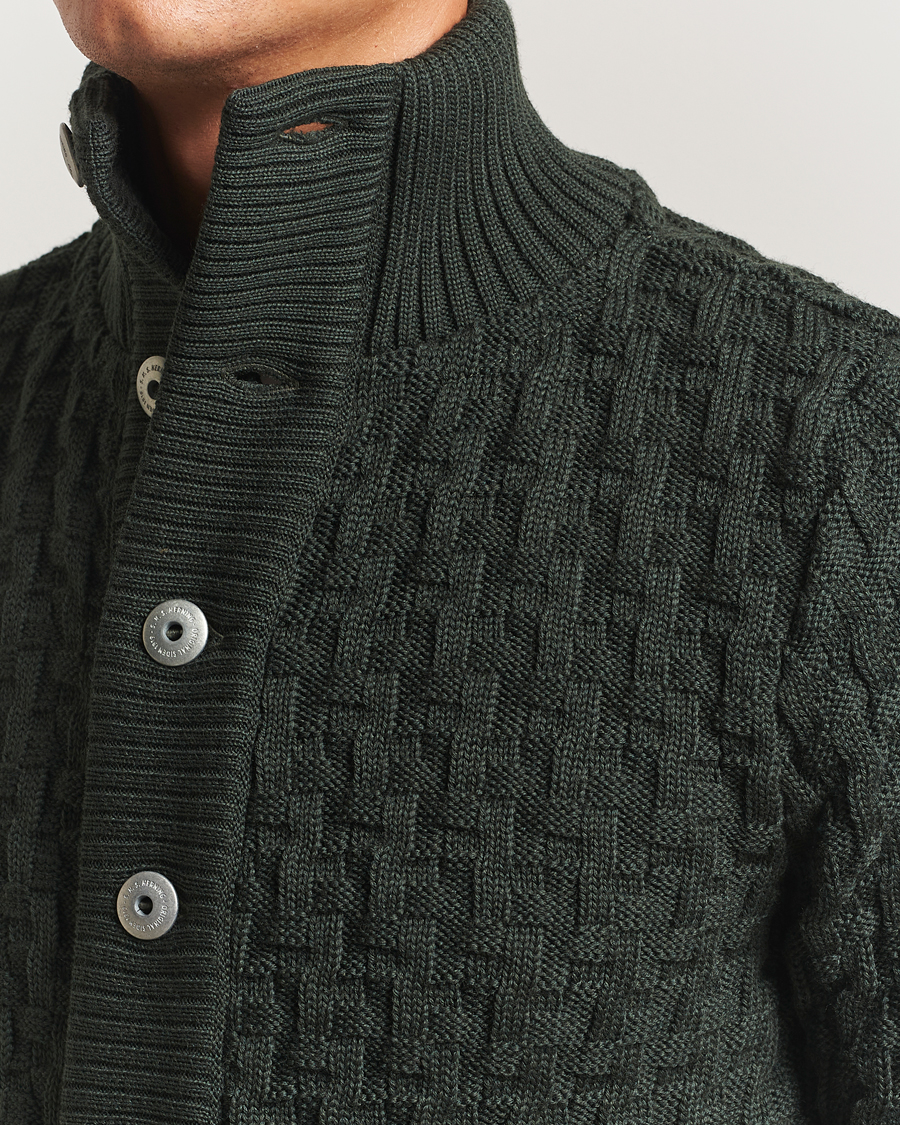 Men | Sweaters & Knitwear | S.N.S. Herning | Stark Wool Cable Cardigan Dark Forest Green