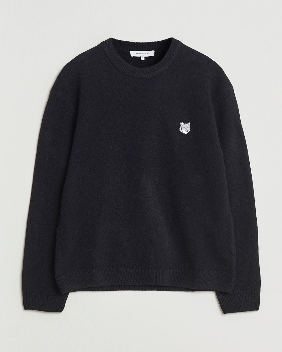 Men | Sweaters & Knitwear | Maison Kitsuné | Grey Fox Head Lambswool Sweater Black