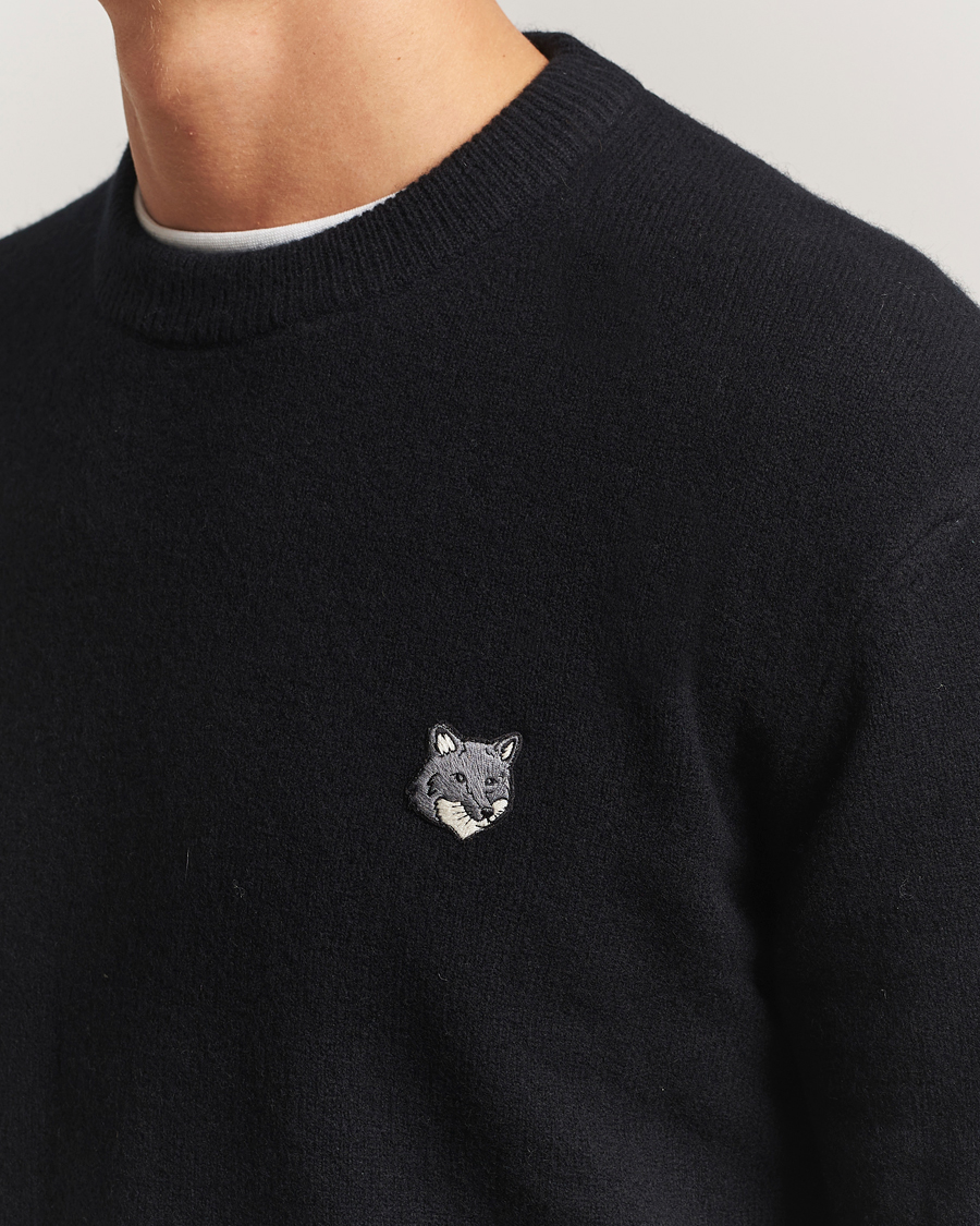 Men | Sweaters & Knitwear | Maison Kitsuné | Grey Fox Head Lambswool Sweater Black