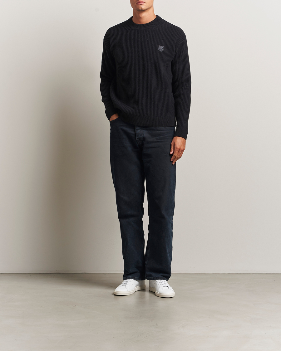 Men | Sweaters & Knitwear | Maison Kitsuné | Tonal Fox Head Wool Ribbed Sweater Black