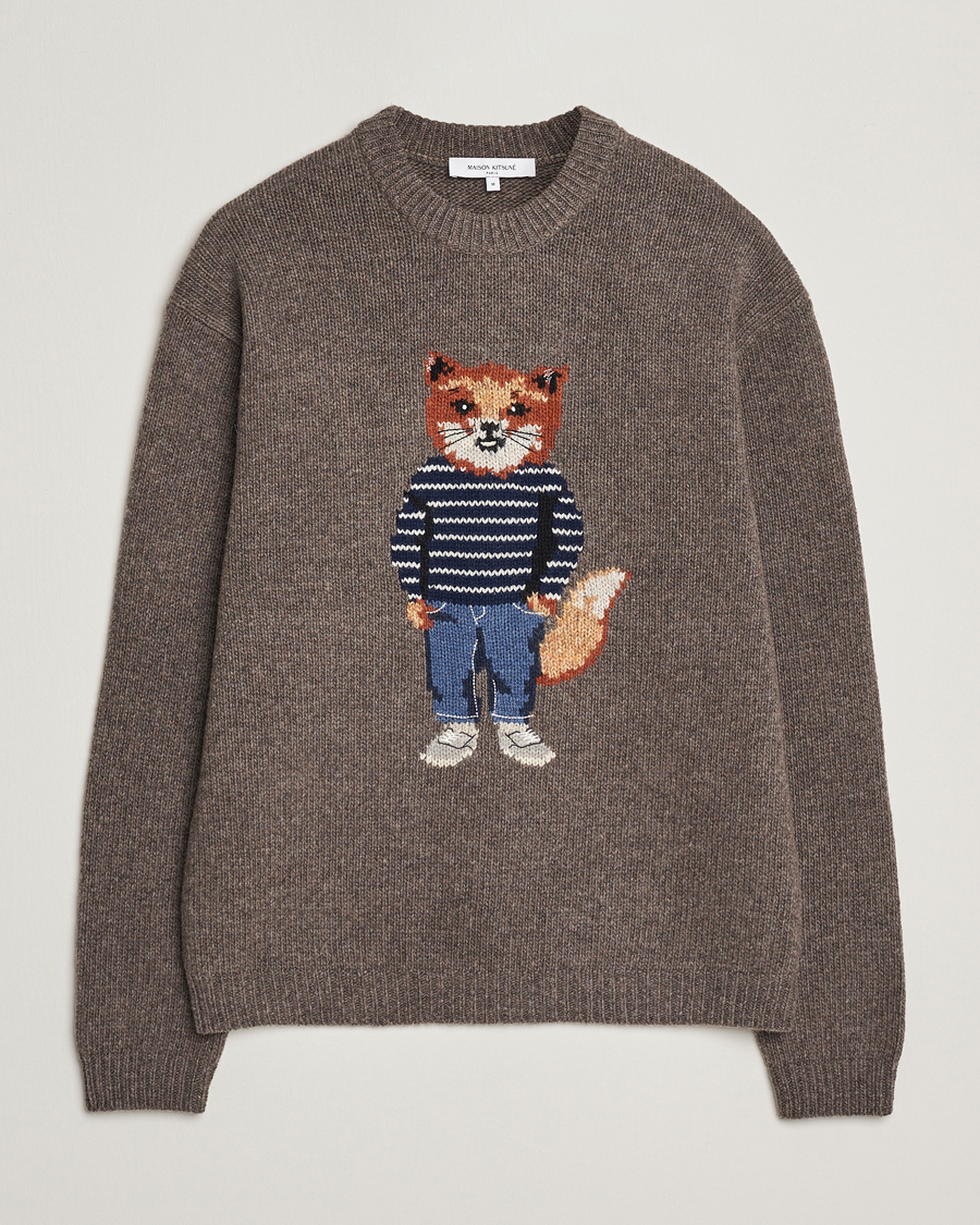 Men | Sweaters & Knitwear | Maison Kitsuné | Dressed Fox Wool Knitted Sweater Dark Grey Melange