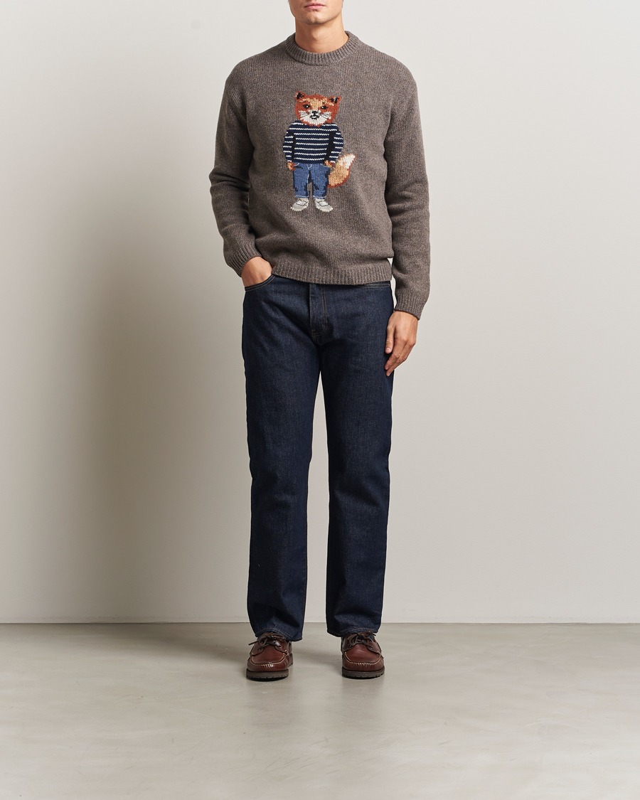 Men | Sweaters & Knitwear | Maison Kitsuné | Dressed Fox Wool Knitted Sweater Dark Grey Melange
