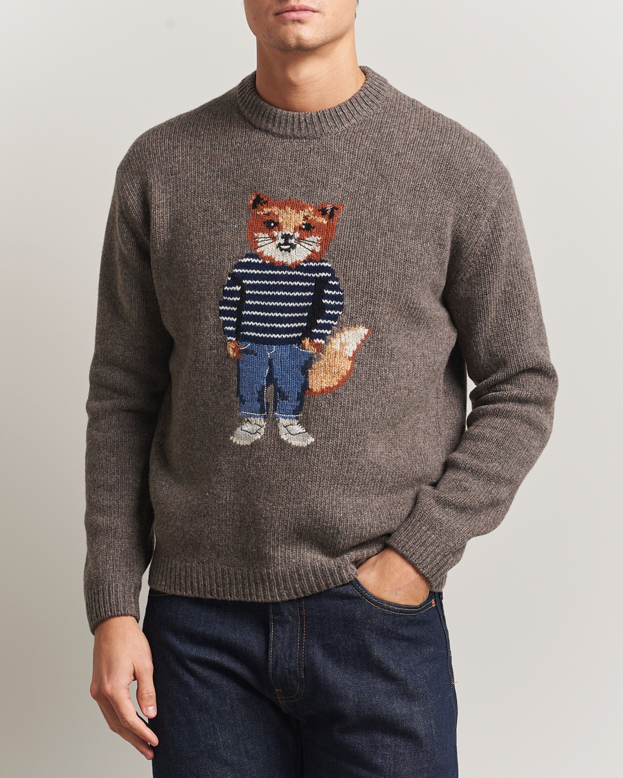 Men | Sweaters & Knitwear | Maison Kitsuné | Dressed Fox Wool Knitted Sweater Dark Grey Melange