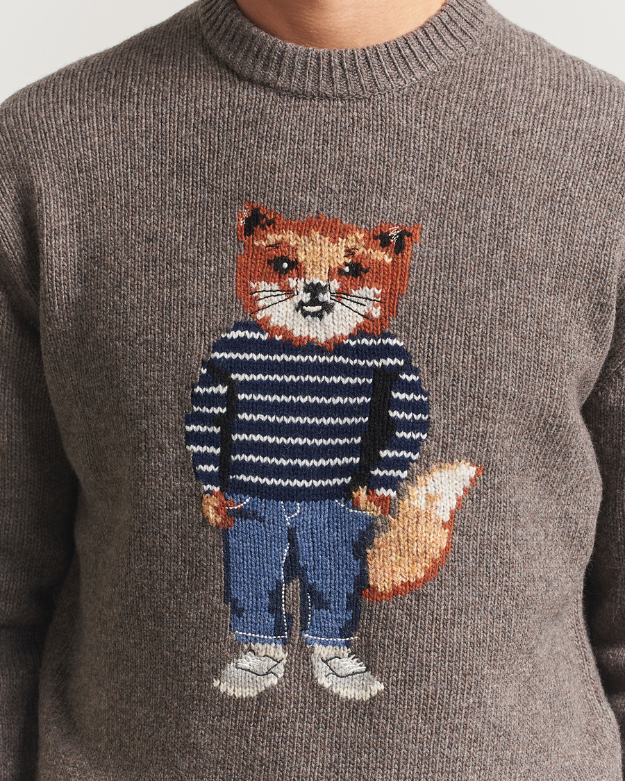 Men | Sweaters & Knitwear | Maison Kitsuné | Dressed Fox Wool Knitted Sweater Dark Grey Melange