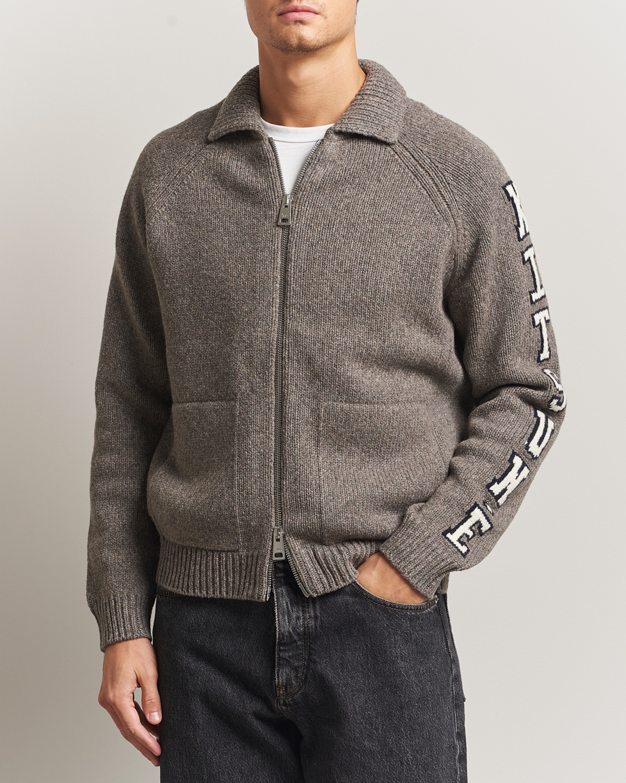 Men | Sweaters & Knitwear | Maison Kitsuné | College Wool Knitted Full Zip Medium Grey Melange