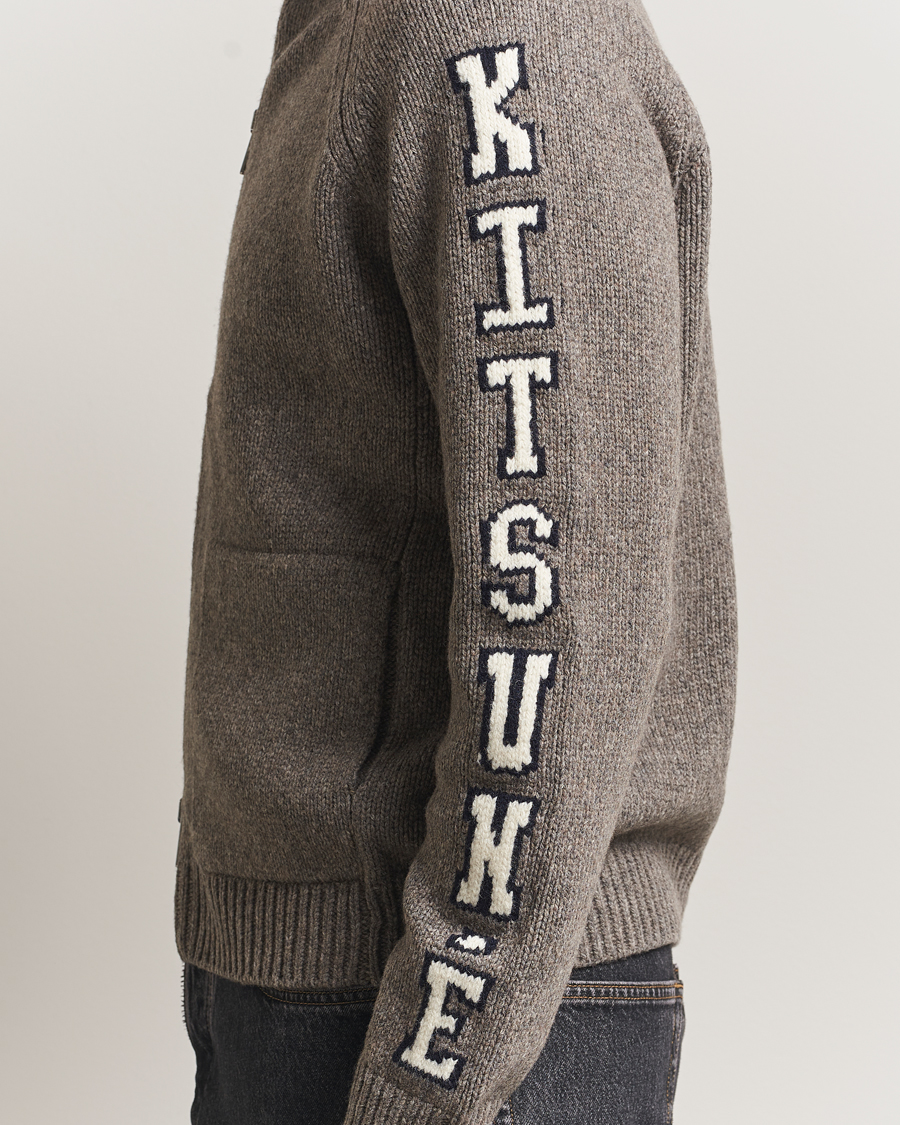 Men | Sweaters & Knitwear | Maison Kitsuné | College Wool Knitted Full Zip Medium Grey Melange