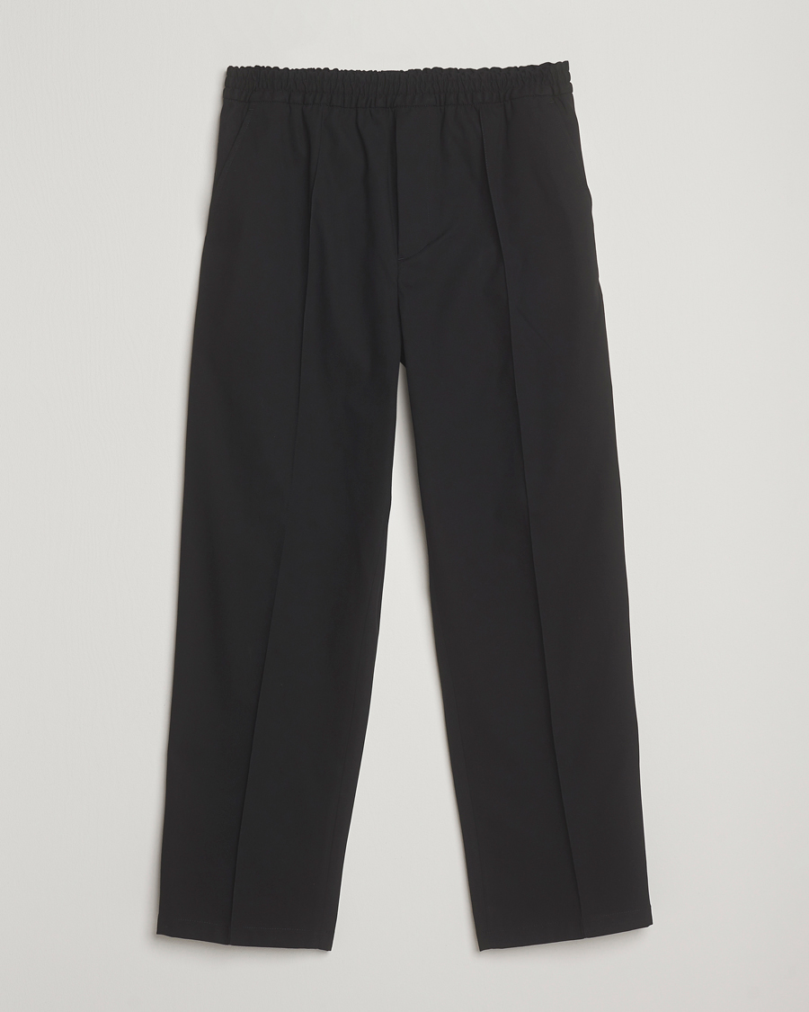Men | Trousers | Maison Kitsuné | Cotton Twill Pleated Drawstring Trousers Black