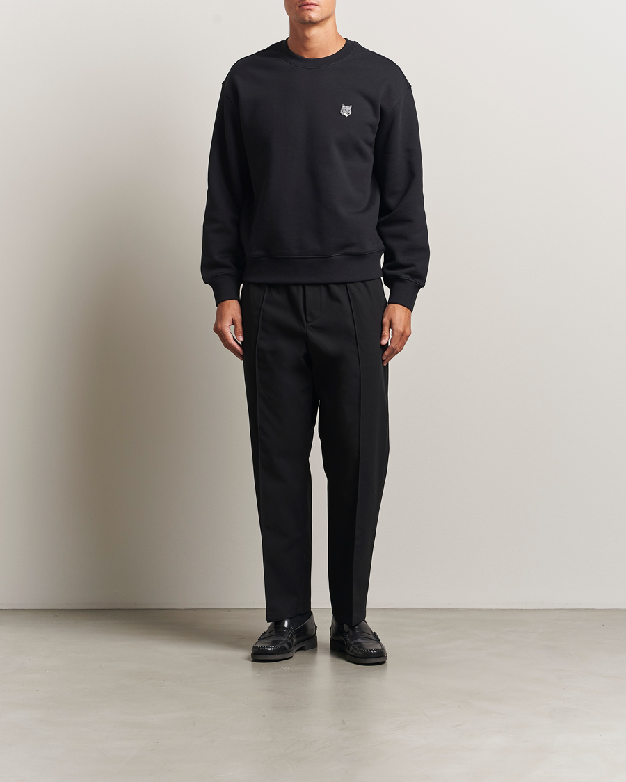 Men | Trousers | Maison Kitsuné | Cotton Twill Pleated Drawstring Trousers Black