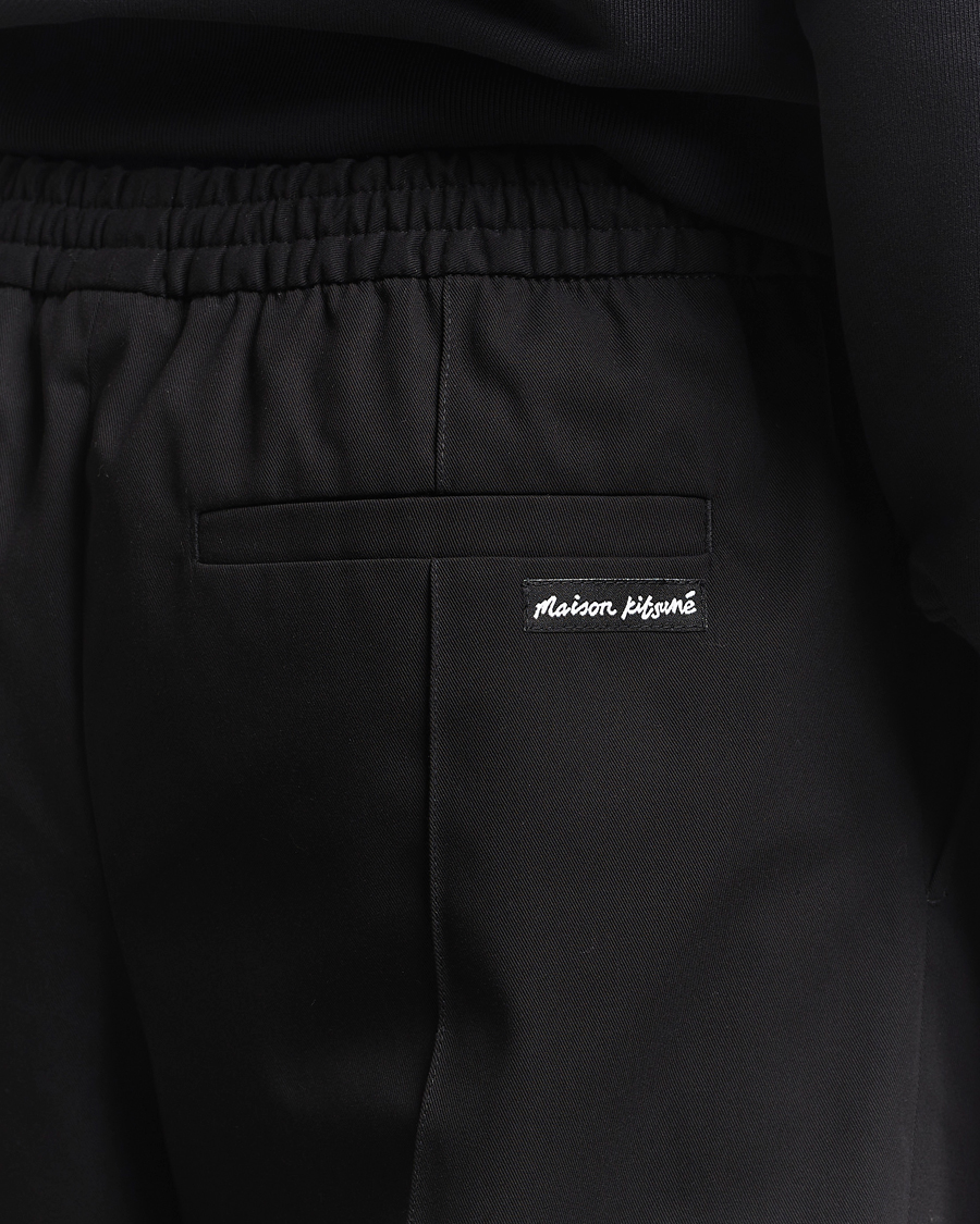 Men | Trousers | Maison Kitsuné | Cotton Twill Pleated Drawstring Trousers Black