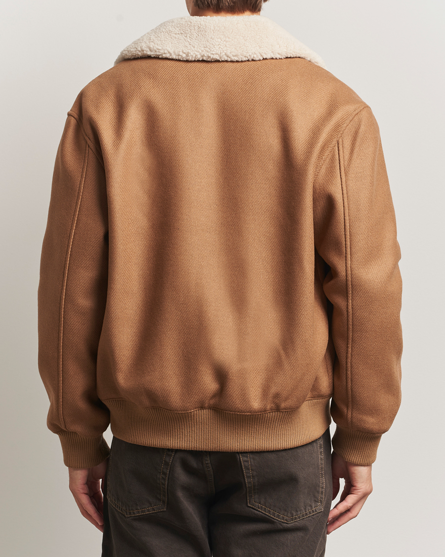 Men | Coats & Jackets | Maison Kitsuné | Wool Shearling Collar Aviator Jacket Ginger Brown