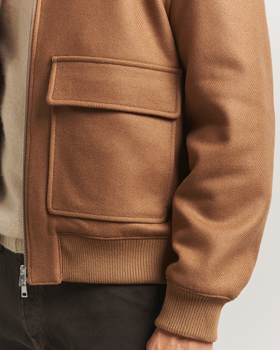 Men | Coats & Jackets | Maison Kitsuné | Wool Shearling Collar Aviator Jacket Ginger Brown