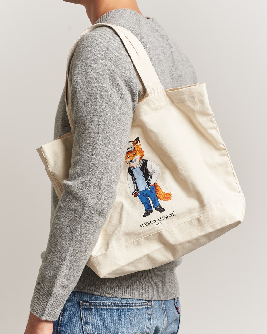 Maison Kitsuné Dressed Fox Tote Bag Ecru at CareOfCarl.com