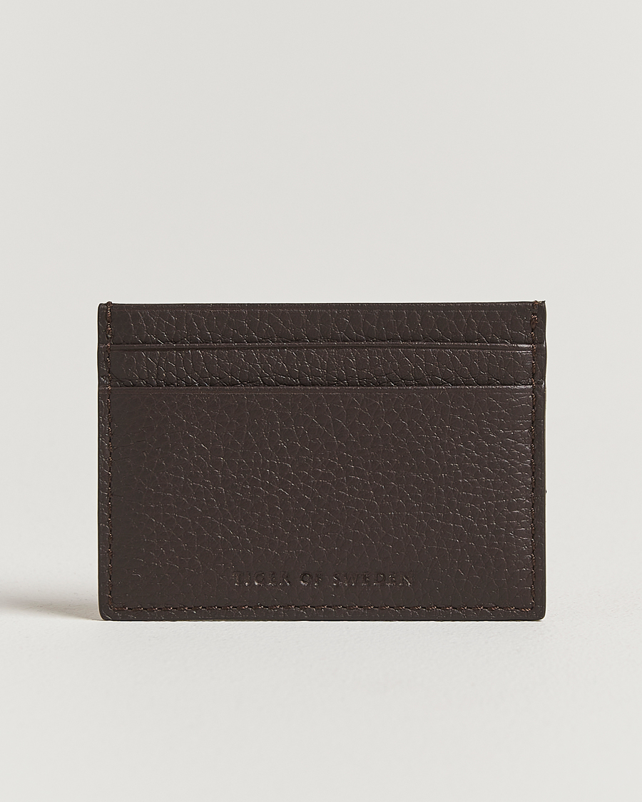 Men | Wallets | Tiger of Sweden | Wake Grained Leather Card Holder Dark Brown