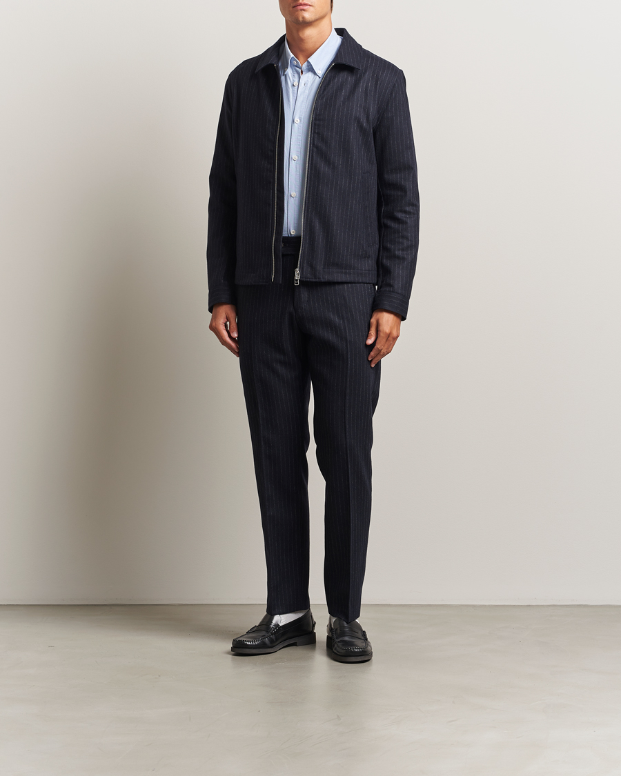 Men | Trousers | Tiger of Sweden | Tense Wool Pleated Pinstriped Trousers Blue Function