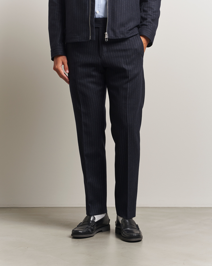 Men | Trousers | Tiger of Sweden | Tense Wool Pleated Pinstriped Trousers Blue Function