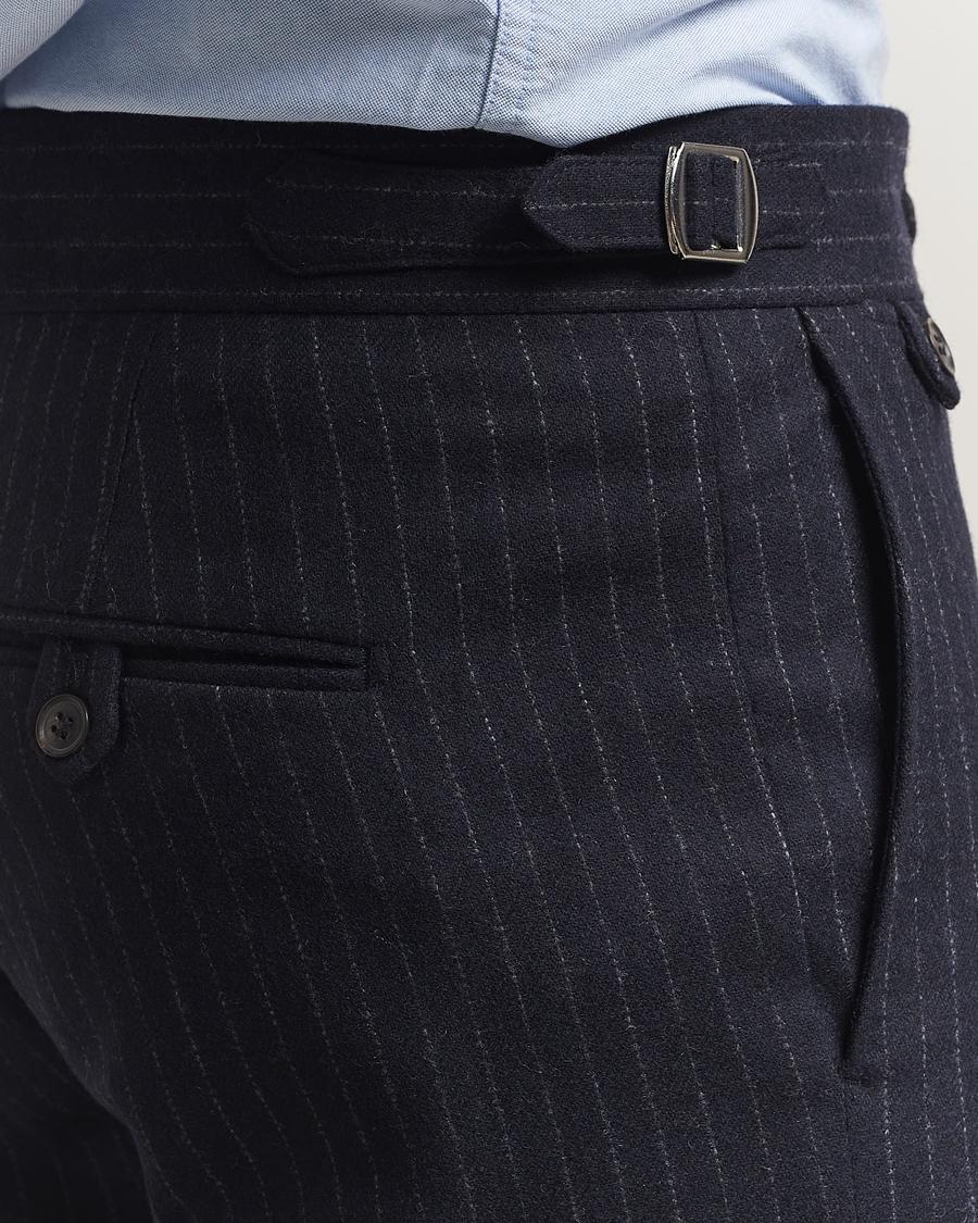 Men | Trousers | Tiger of Sweden | Tense Wool Pleated Pinstriped Trousers Blue Function