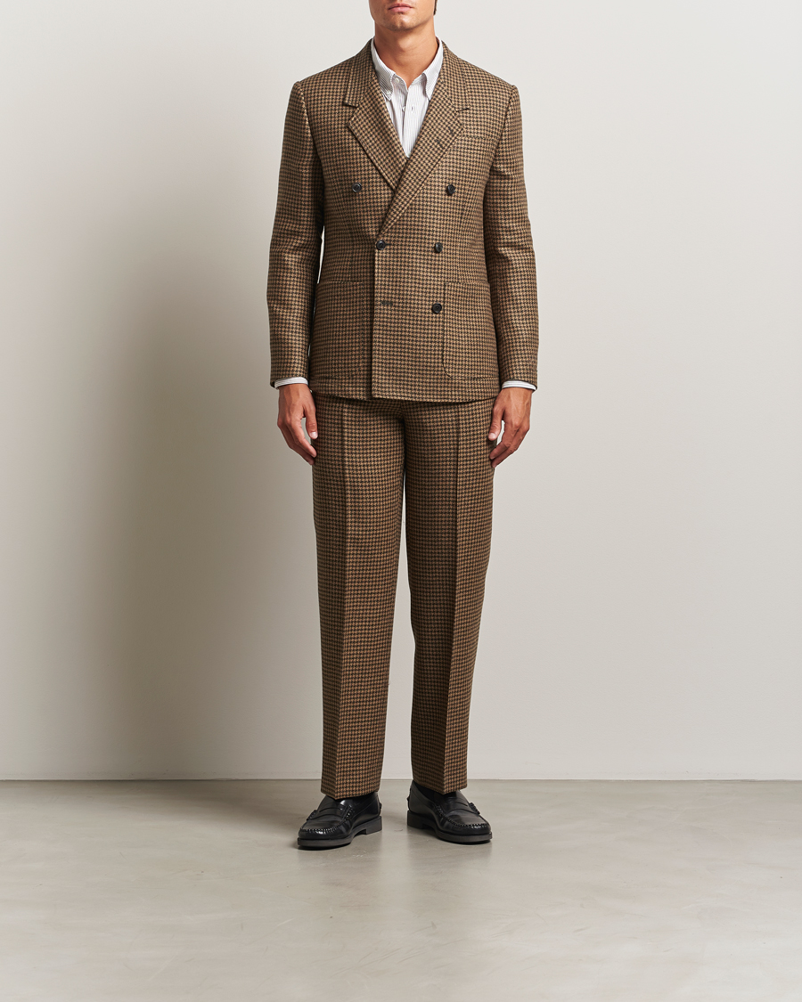 Men | Trousers | Tiger of Sweden | Todne Swedish Wool Dogtooth Trousers Brown Olive