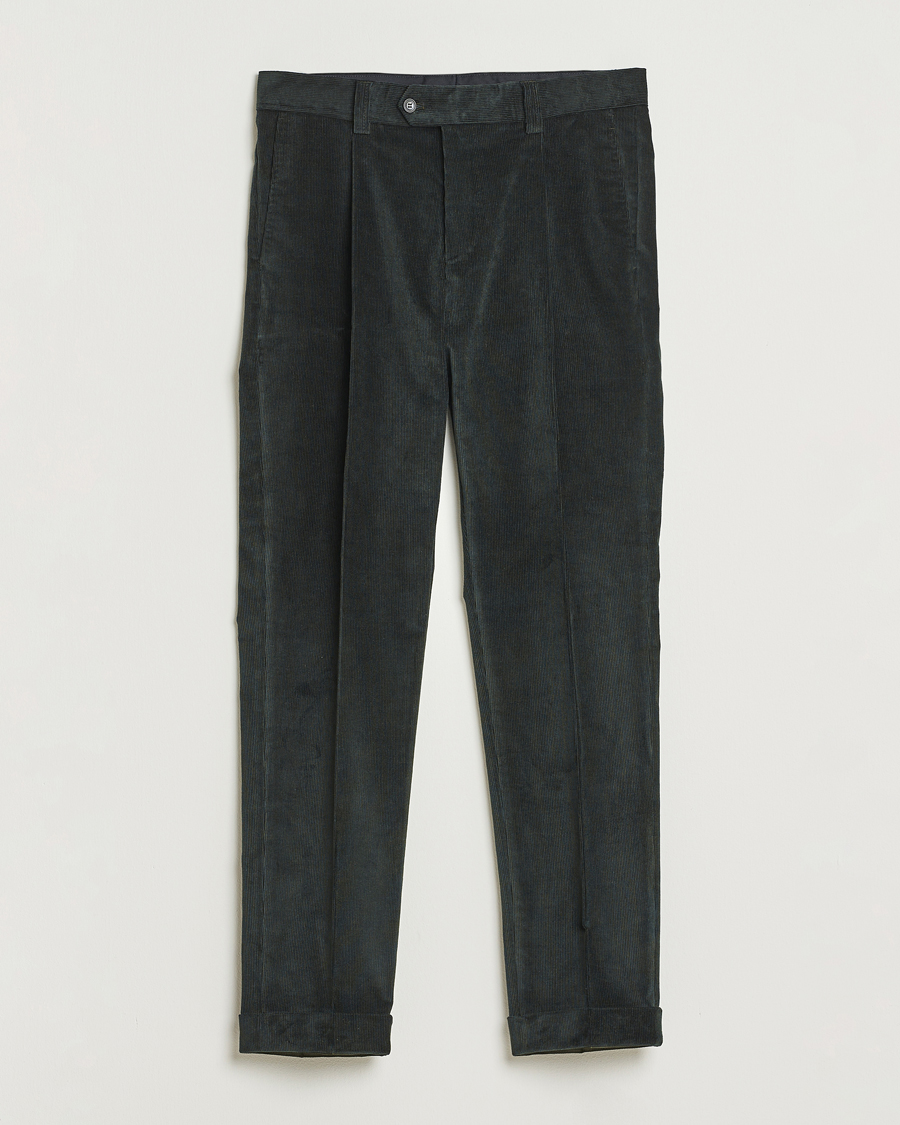 Men | Trousers | Tiger of Sweden | Tenuta Pleated Corduroy Trousers Midnight Green