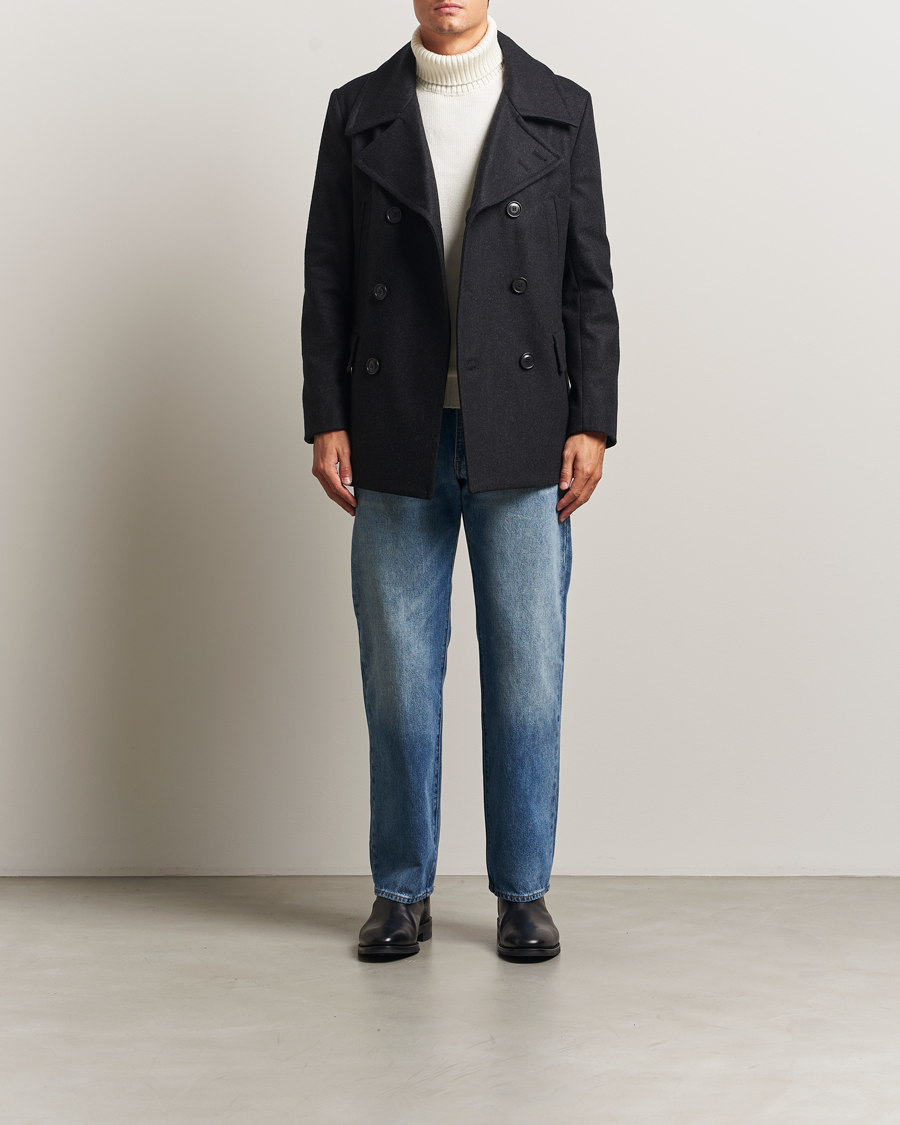 Men | Coats & Jackets | Tiger of Sweden | Mahler Wool/Cashmere Peacoat Charcoal