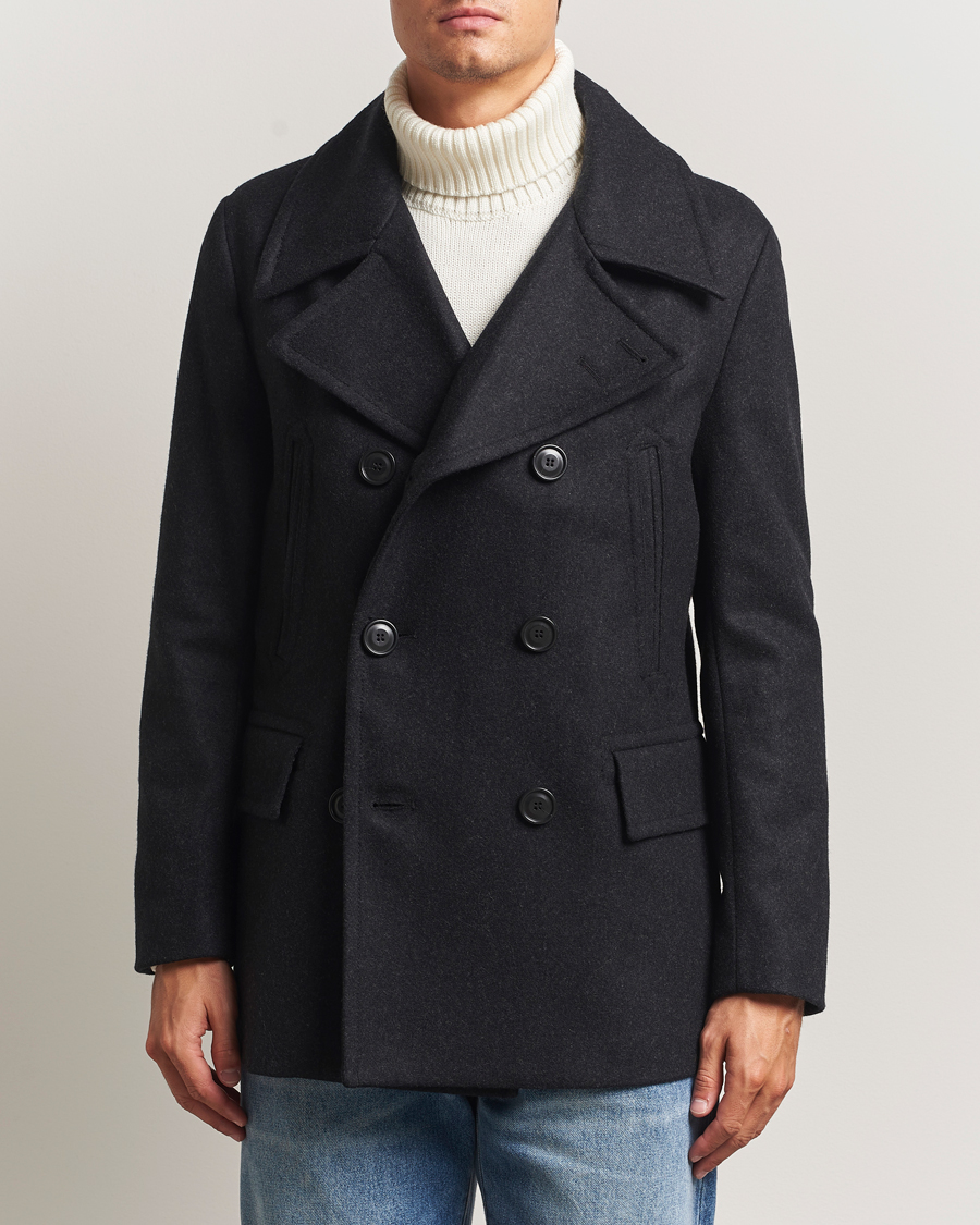 Men | Coats & Jackets | Tiger of Sweden | Mahler Wool/Cashmere Peacoat Charcoal