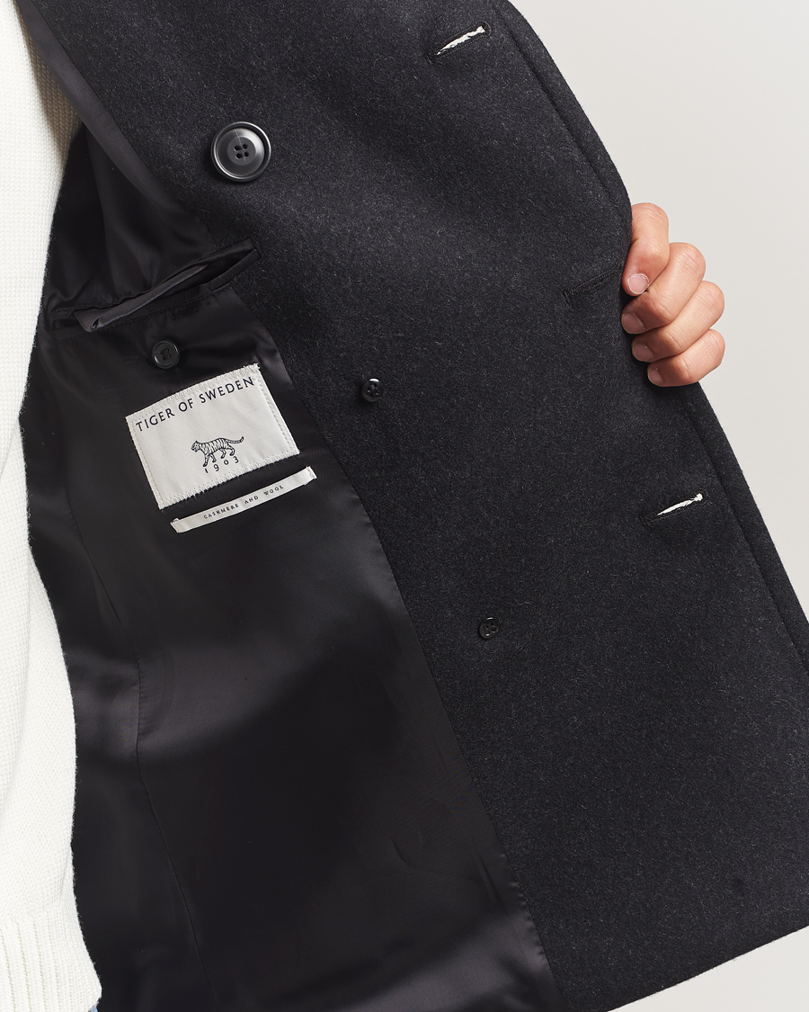 Men | Coats & Jackets | Tiger of Sweden | Mahler Wool/Cashmere Peacoat Charcoal