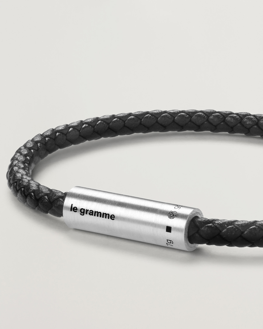 Men | Jewellery | LE GRAMME | Leather Cable Bracelet Black/Sterling Silver 7g