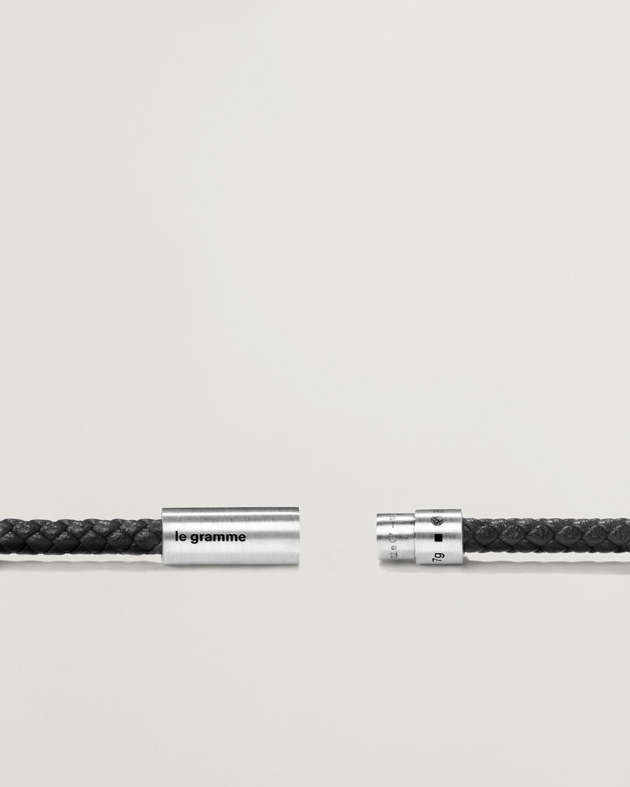 Men | Jewellery | LE GRAMME | Leather Cable Bracelet Black/Sterling Silver 7g