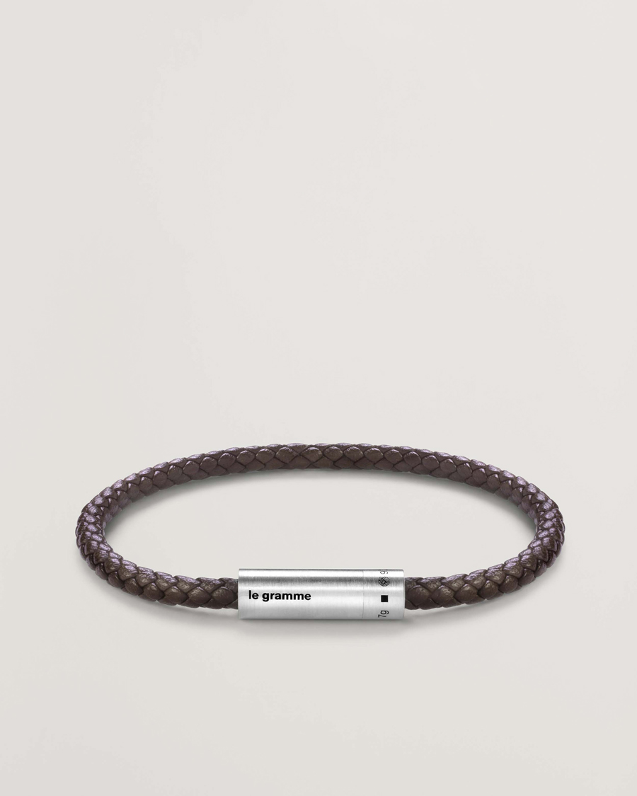Men | Jewellery | LE GRAMME | Leather Cable Bracelet Brown/Sterling Silver 7g