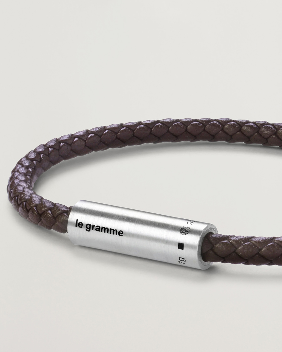Men | Jewellery | LE GRAMME | Leather Cable Bracelet Brown/Sterling Silver 7g