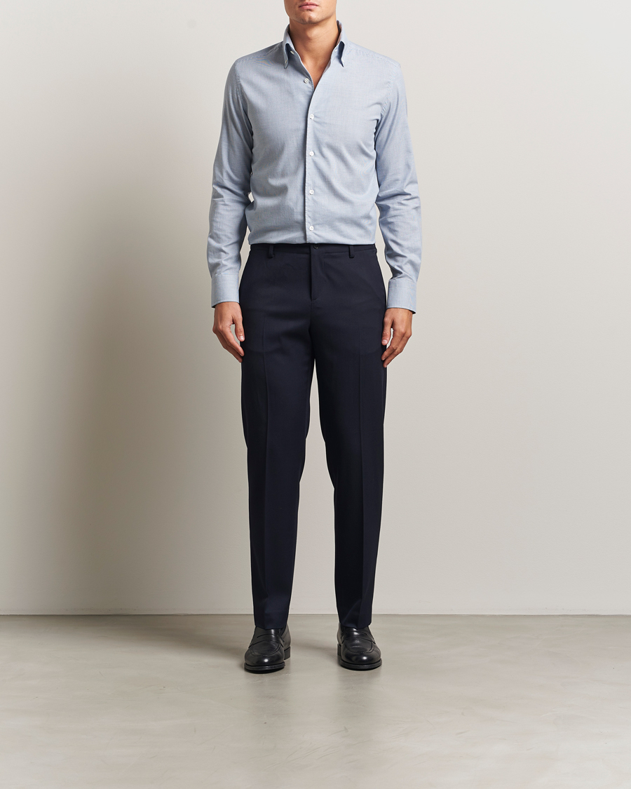 Men | Shirts | 100Hands | Micro Houndstooth Flannel Button Down Blue